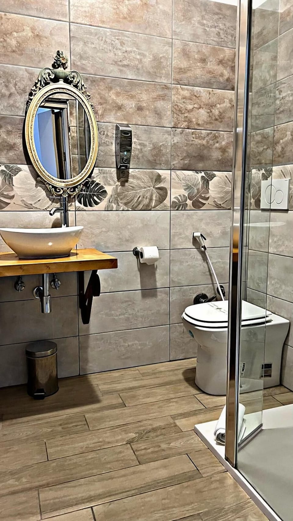 Hair dryer, bidet, towels, soap