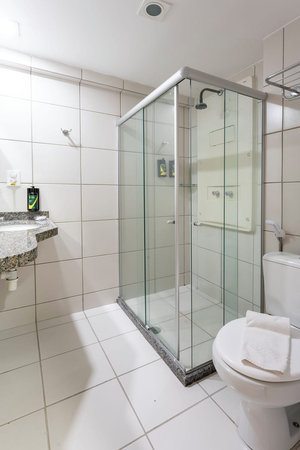 Shower, free toiletries, towels, soap