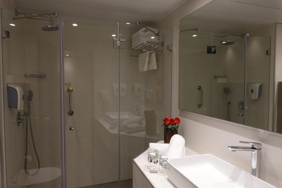 Bathtub, free toiletries, hair dryer, slippers