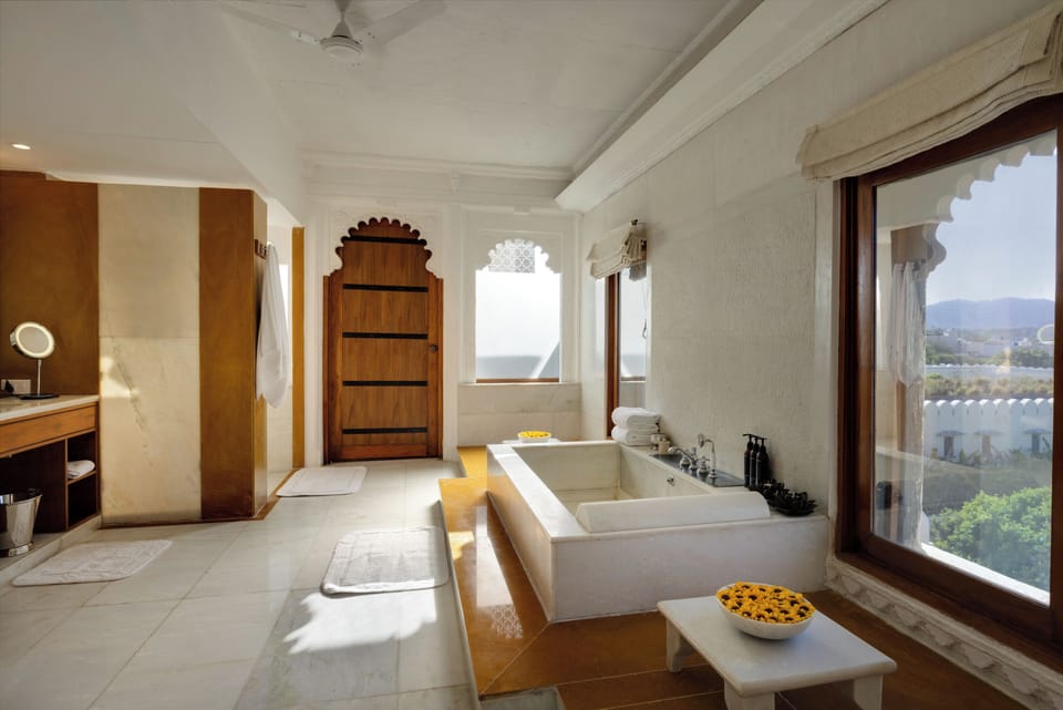 Devigarh Complex | Bathroom | Separate tub and shower, rainfall showerhead, free toiletries
