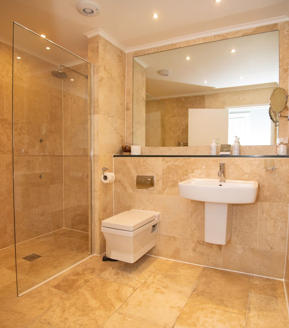 Luxury Double Room | Bathroom | Shower, designer toiletries, hair dryer, towels