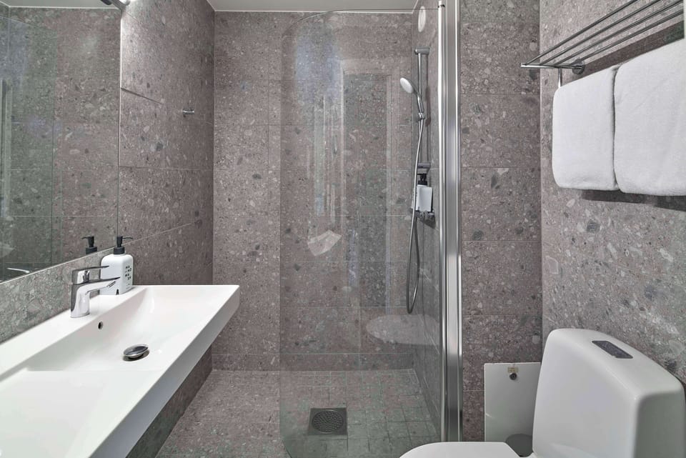 Hair dryer, towels, toilet paper