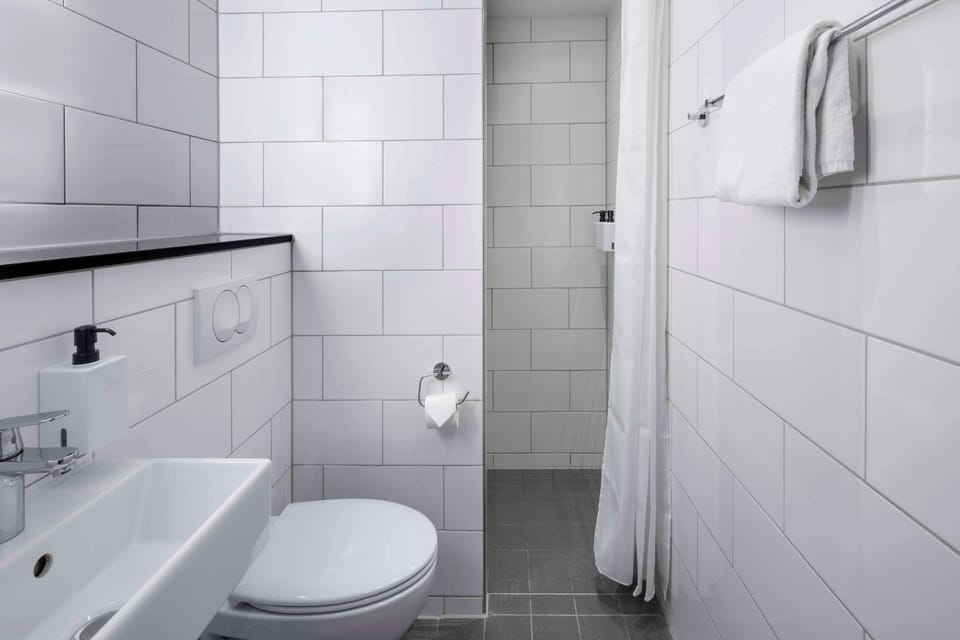 Eco-friendly toiletries, hair dryer, towels, soap