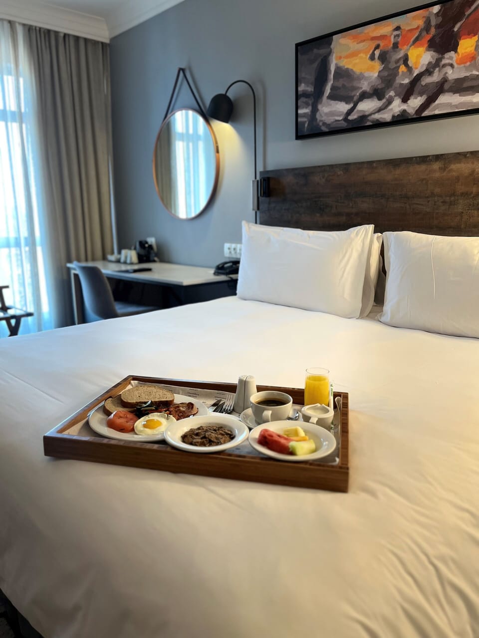 Premium bedding, memory foam beds, in-room safe, desk
