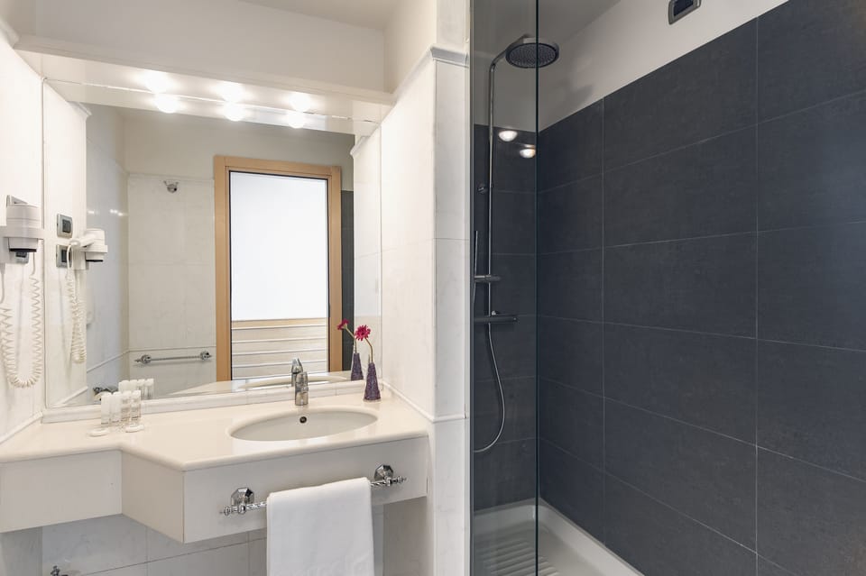 Free toiletries, hair dryer, bidet, towels