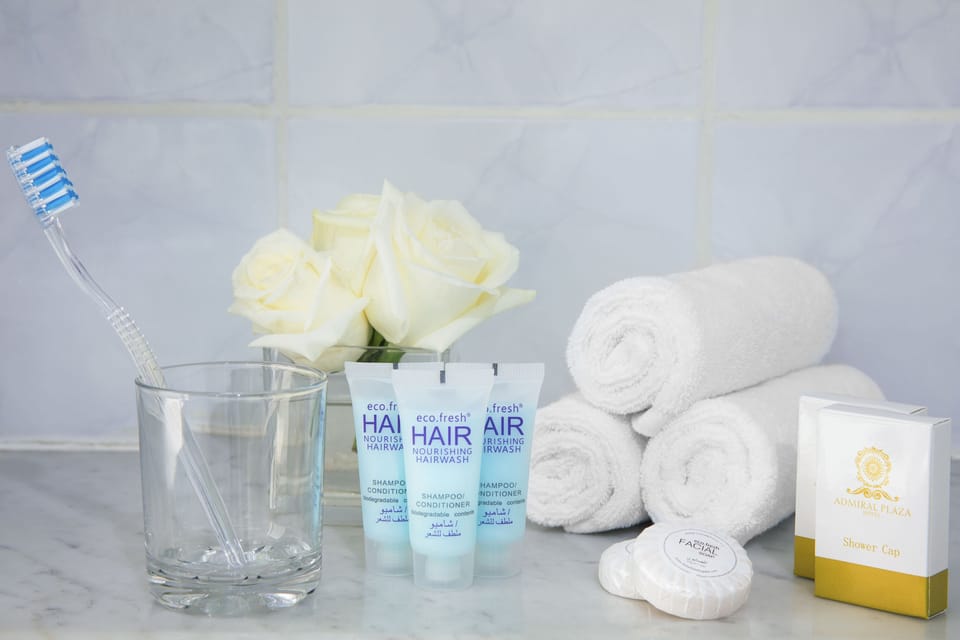 Combined shower/tub, free toiletries, hair dryer, bidet