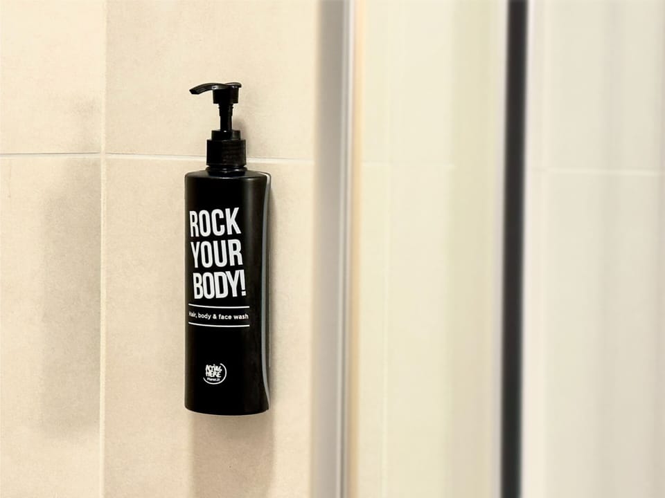 Shower, eco-friendly toiletries, hair dryer, towels