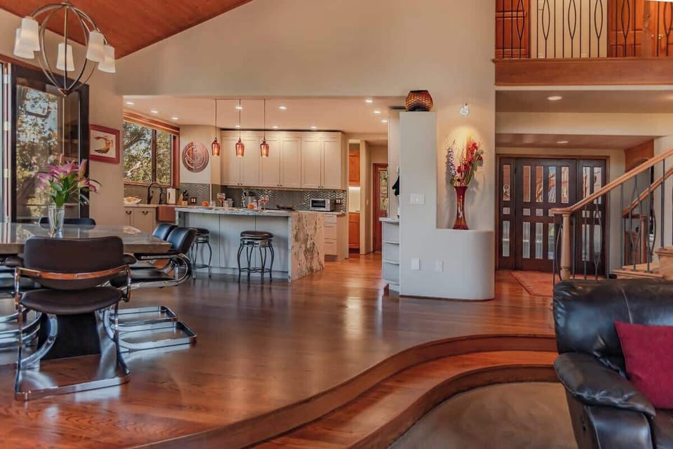 The open-concept layout is stylish and sophisticated