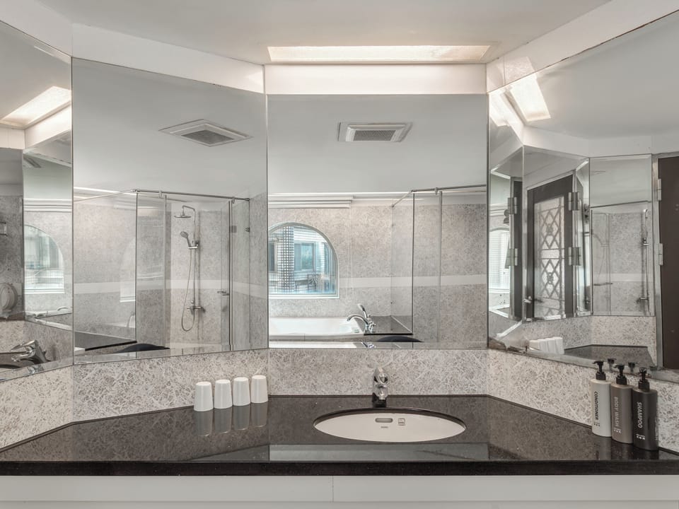 Deluxe Quadruple Room | Bathroom | Hair dryer, towels, shampoo, toilet paper