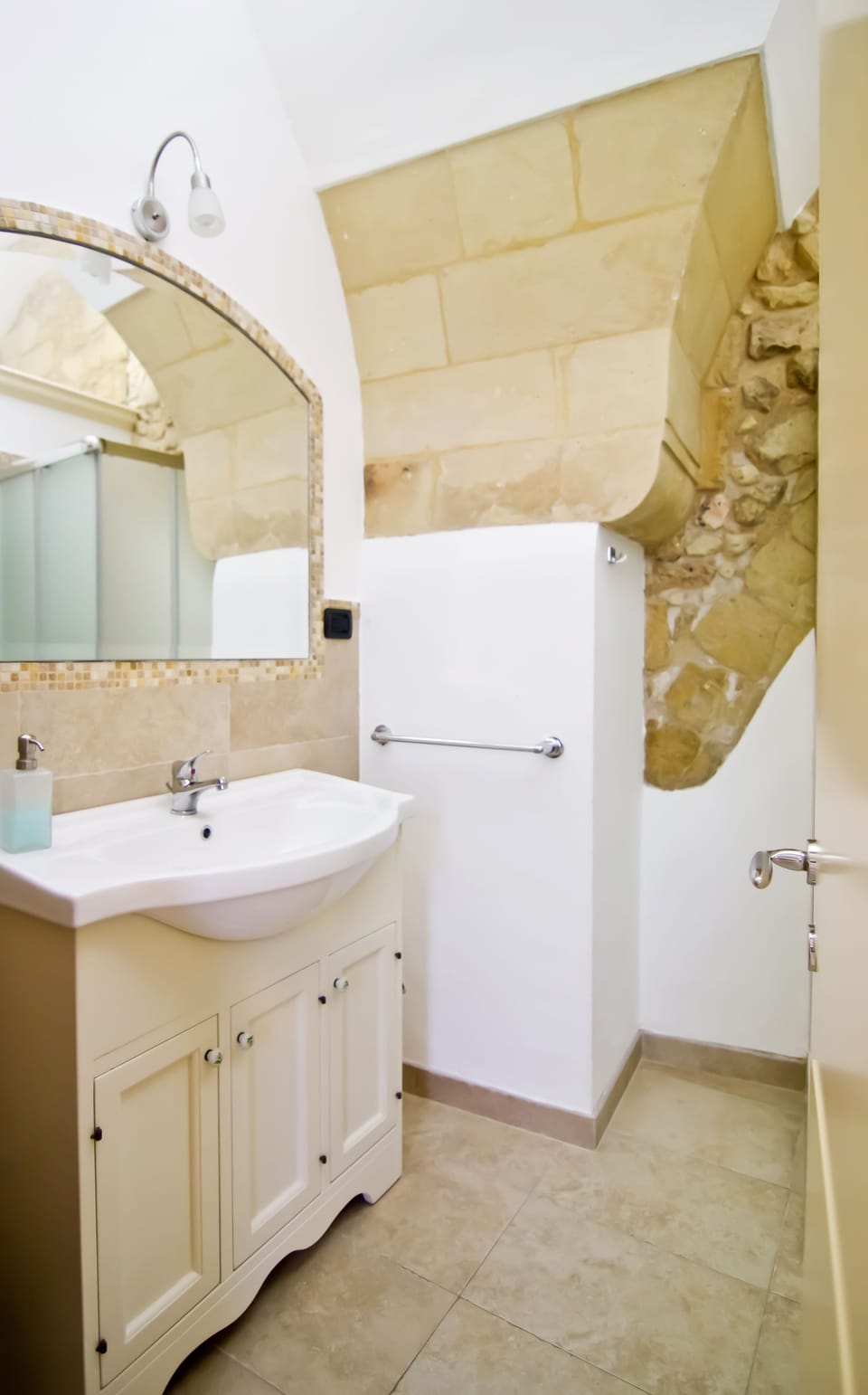 Shower, rainfall showerhead, hair dryer, bathrobes