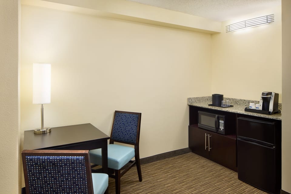 Premium bedding, pillowtop beds, desk, laptop workspace