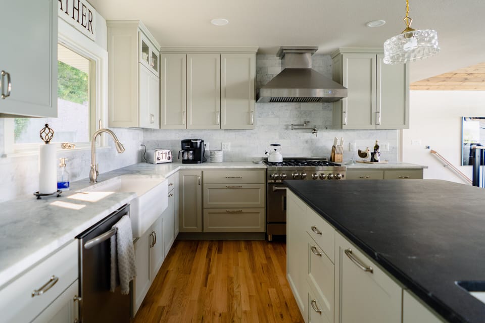 Kitchen with marble and granite counter tops