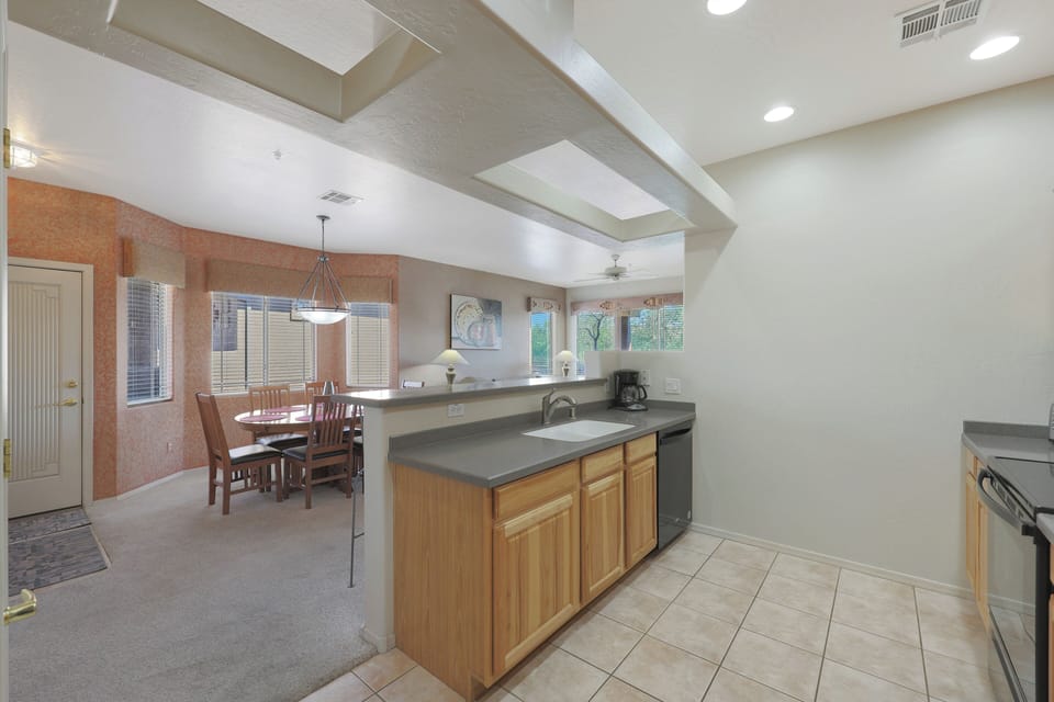 Fully stocked kitchen.
