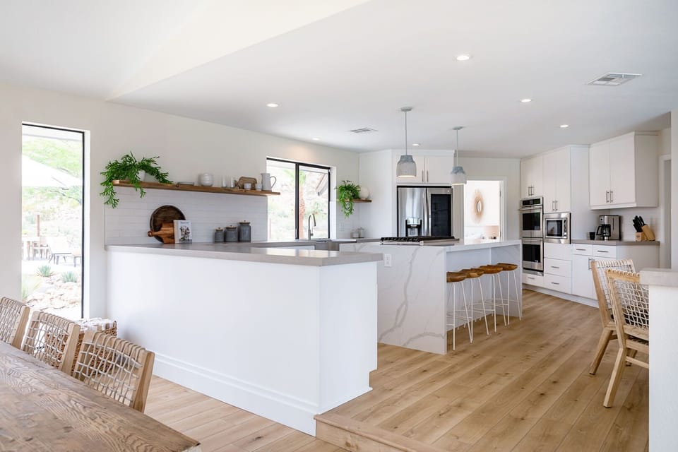 Expansive kitchen space - fully stocked with all basic kitchen items to host a fabulous dinner party!