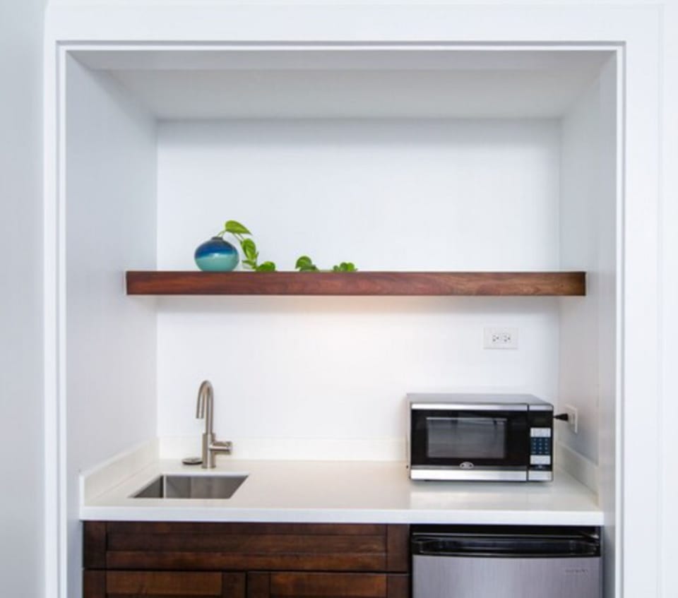 Coffee/tea maker, mini-fridge, microwave, electric kettle