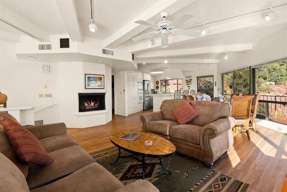 Curl up around a cozy gas fireplace in winter