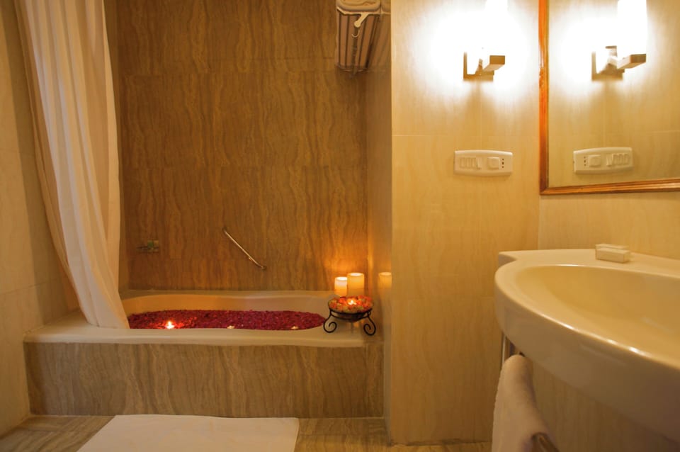 Deluxe Double Room | Bathroom | Bathtub, free toiletries, hair dryer, towels