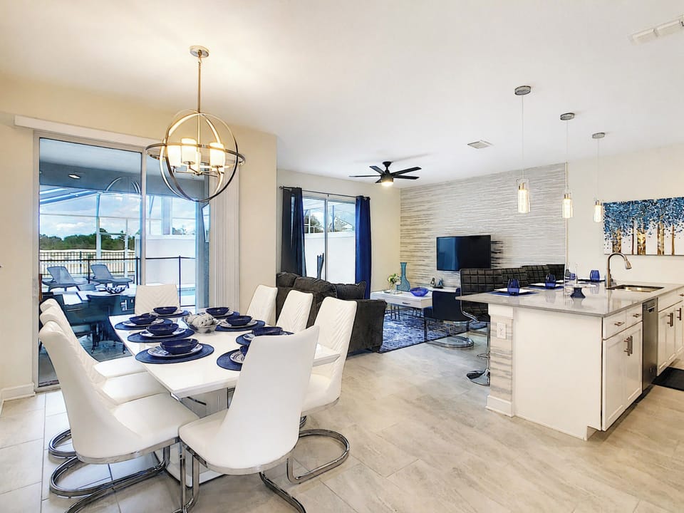 Bright Open-Concept Living and Dining Space with Kitchen Bar