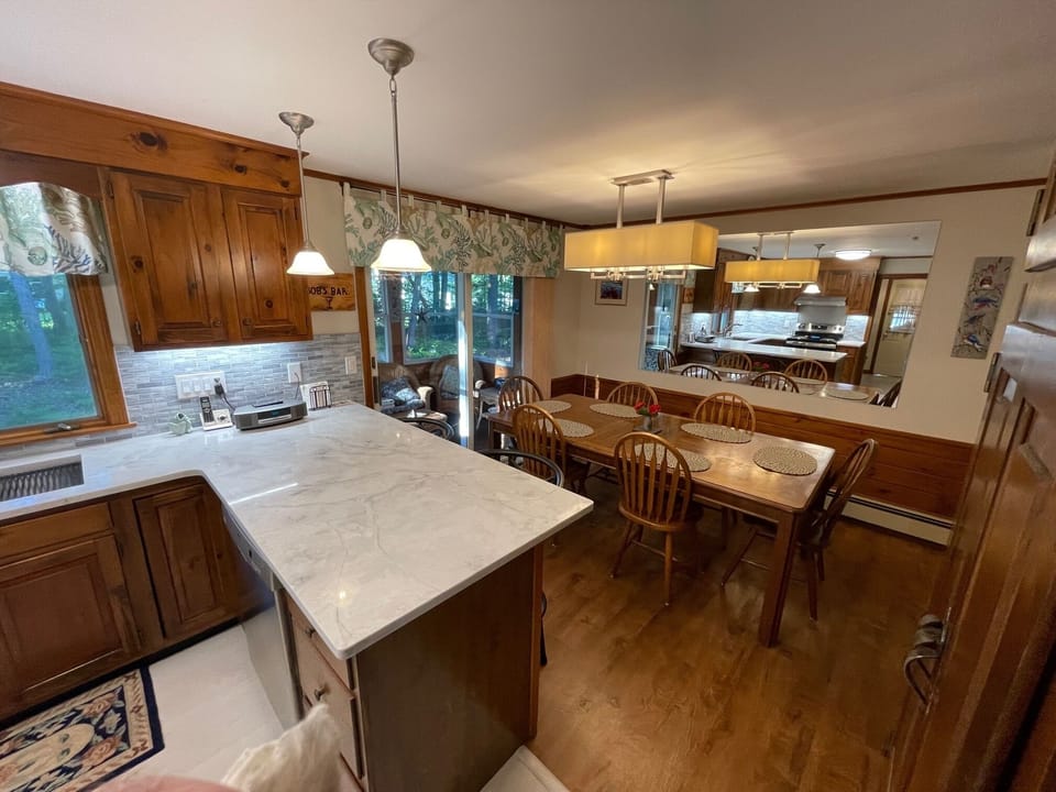 Kitchen with dining area. 