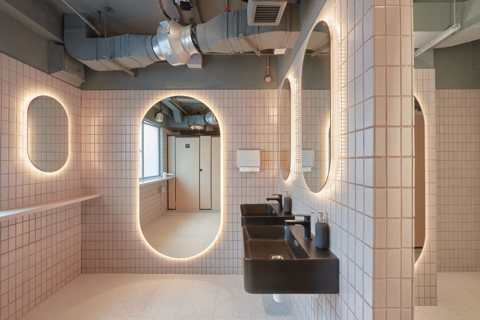 Shower, rainfall showerhead, hair dryer, towels