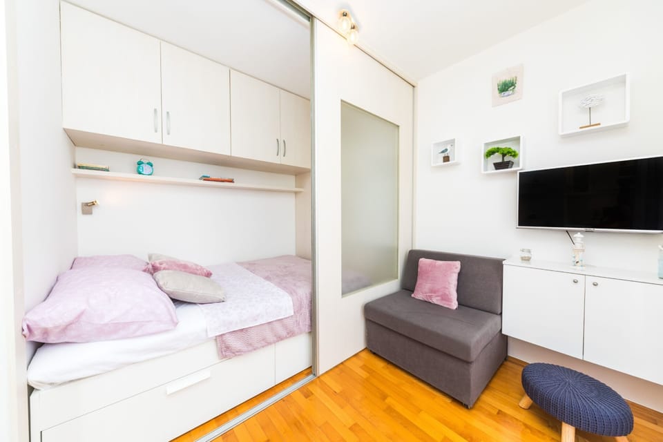 1 bedroom, desk, laptop workspace, iron/ironing board