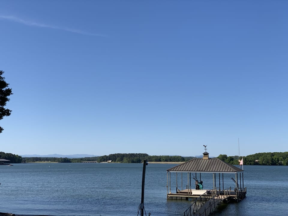 Mountain views to the left of dock