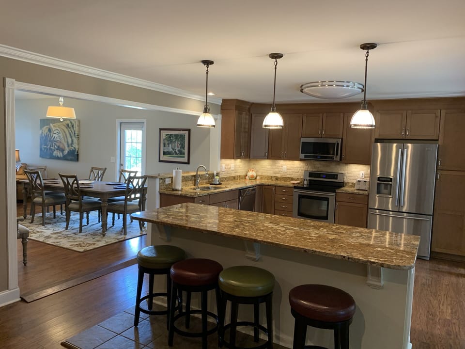 Large kitchen with island for seating 