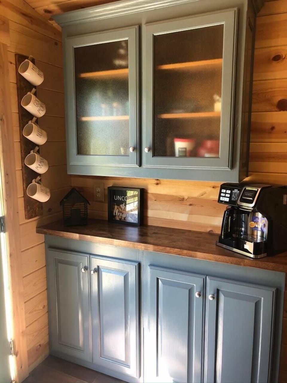 Lots of storage/coffee station