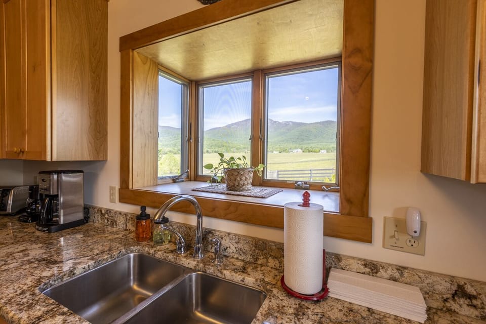 Kitchen window with view of Old Rag Mountain