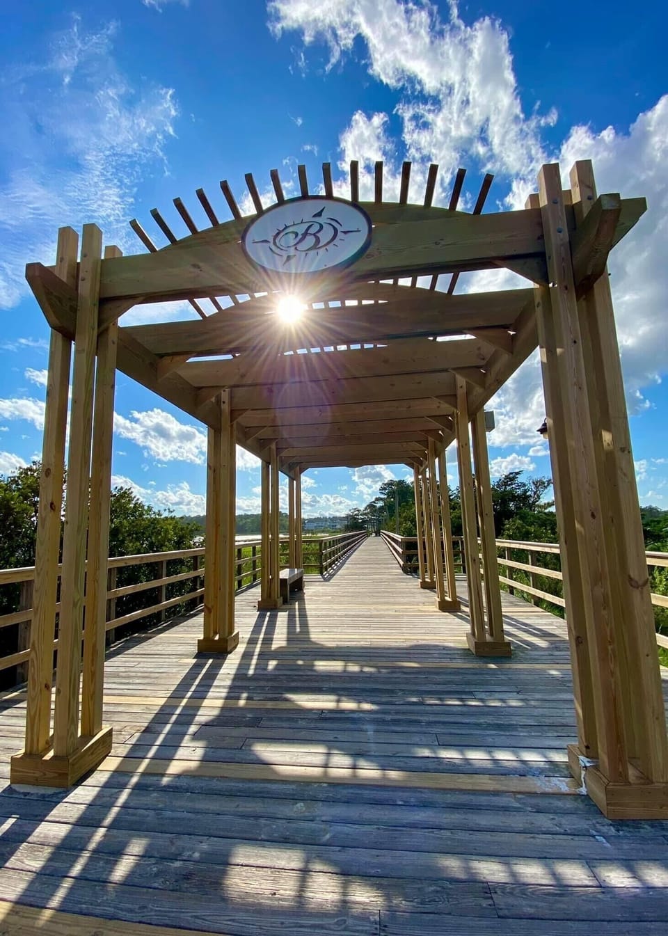 Boardwalk to access the bay beach