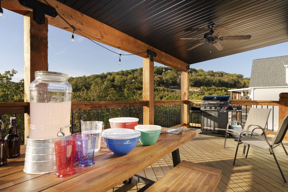 Propane Grill with seating right off the kitchen and dinning area
