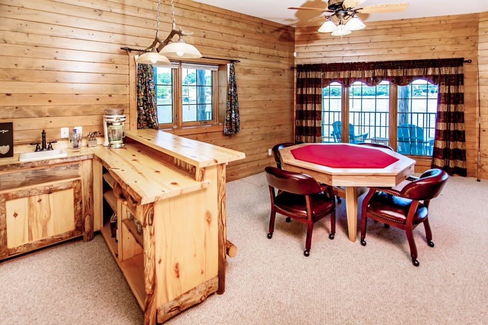 Wet bar and gaming table.