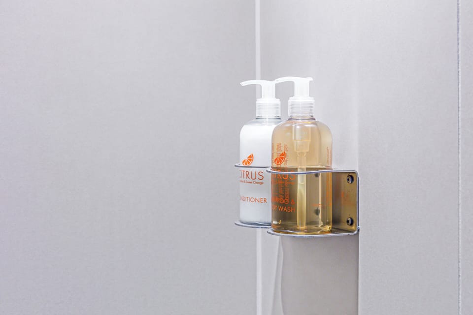 Shower, eco-friendly toiletries, hair dryer, towels