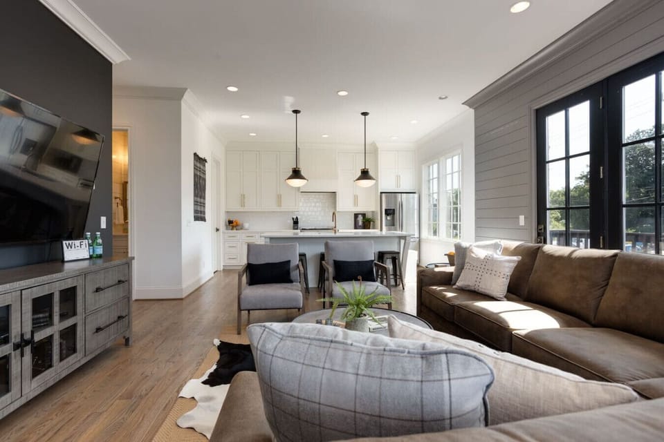 The living room with a large TV and WiFi access is the perfect spot for movie nights or streaming.