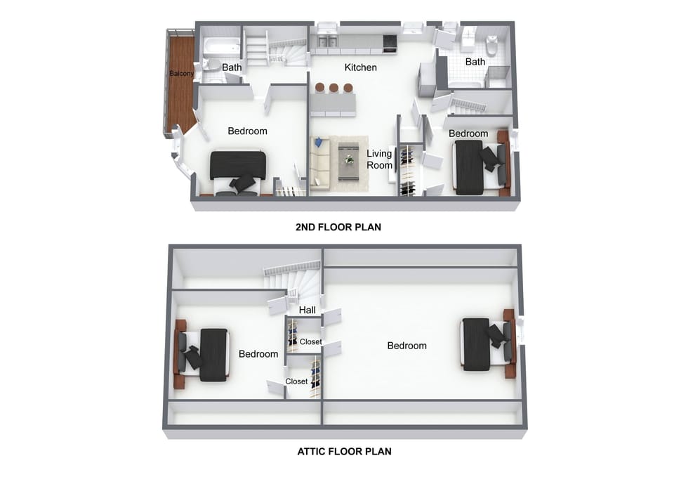 Floor Plan of 2nd Floor and Attic (sizes are not exact but are rough approximations)
