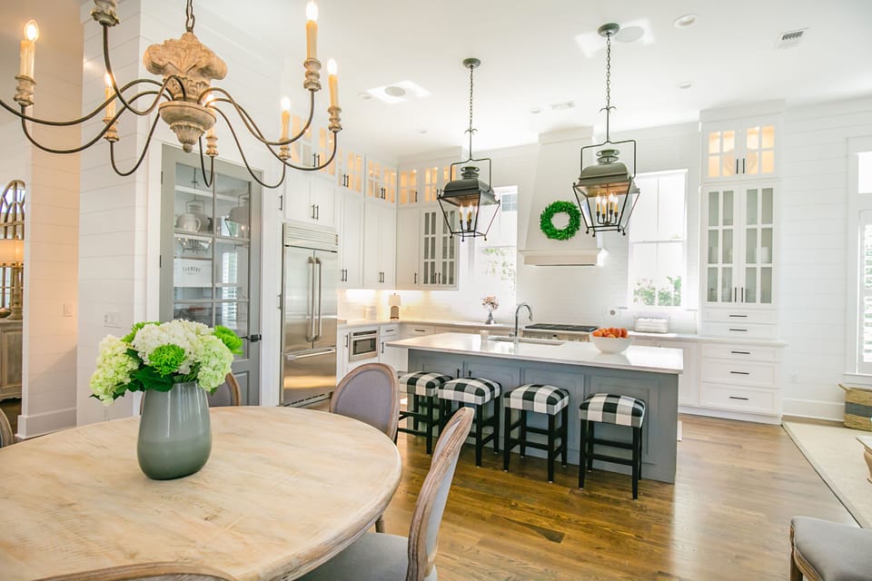 Open-concept dining and kitchen area.