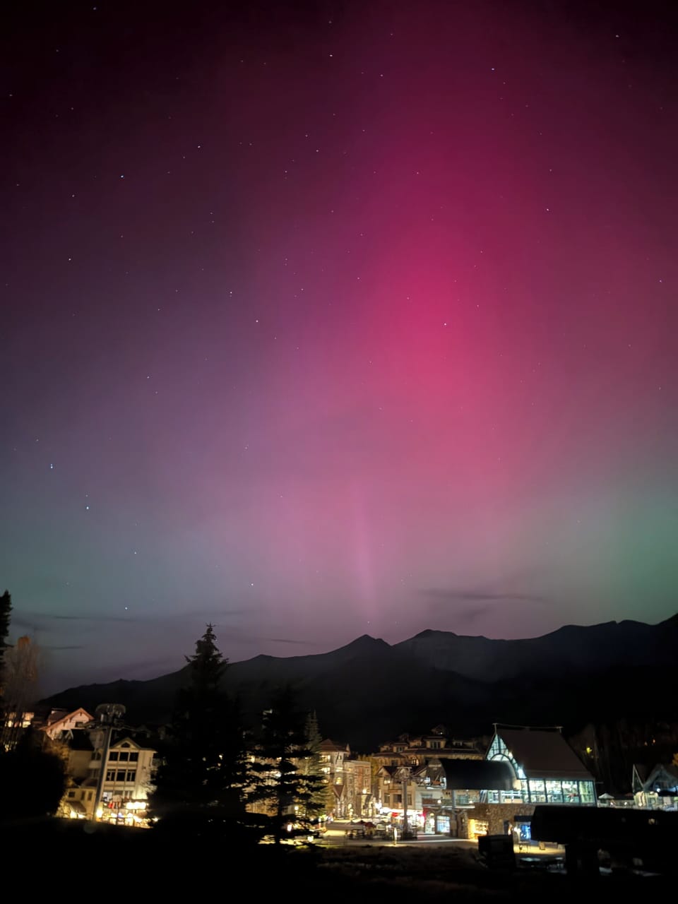 View of Northern Lights over gondola from our deck