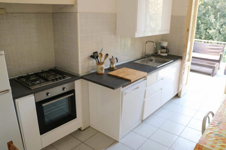 Family Apartment, 3 Bedrooms, Terrace, Sea Facing (La Rosa - Focette 100m from sea) | Private kitchen | Full-size fridge, oven, stovetop, dishwasher