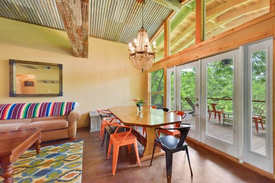 Dining area with Guadalupe River views
