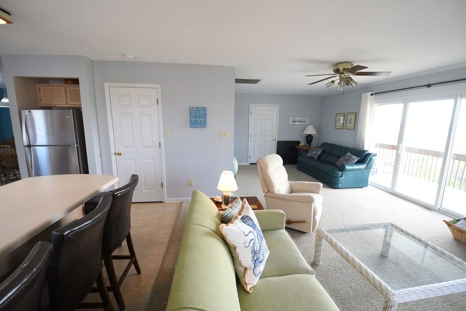 Open concept kitchen and family room.