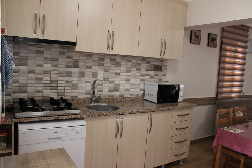 Deluxe Duplex | Private kitchen | Full-size fridge, microwave, stovetop, dishwasher