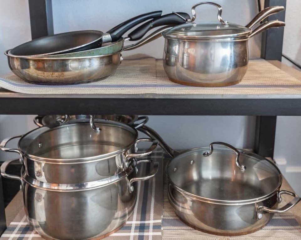 Pots, pans, and other cookware are available to use
