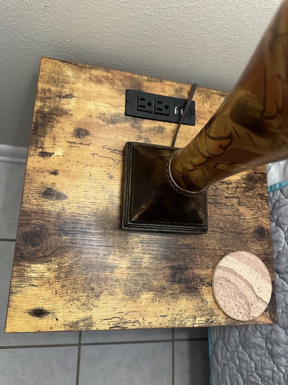 Bedroom night stands with AC and USB outlets for charging devices