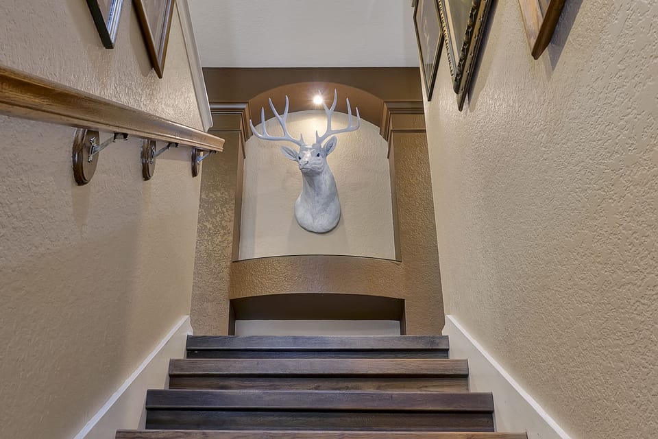 Harry's patronus stands guard at the top of the stairs.