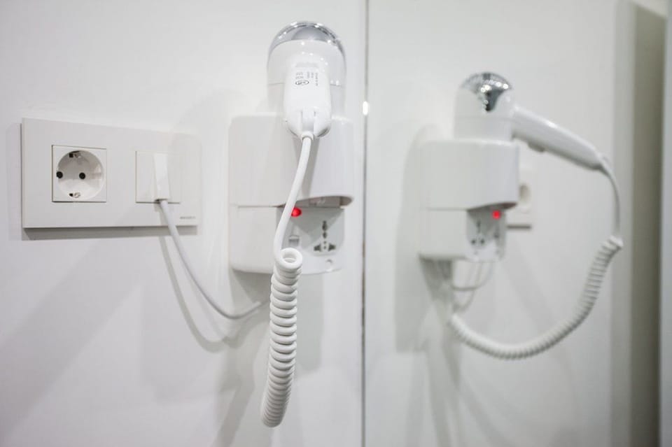 Hair dryer, towels