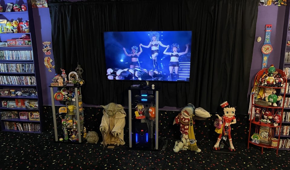 Theater room brings the concert to you 1000s  of movies popcorn slots Pacman