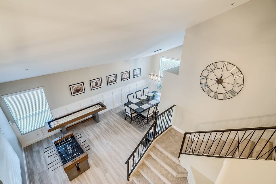 Grand open floor space with soaring vaulted ceilings