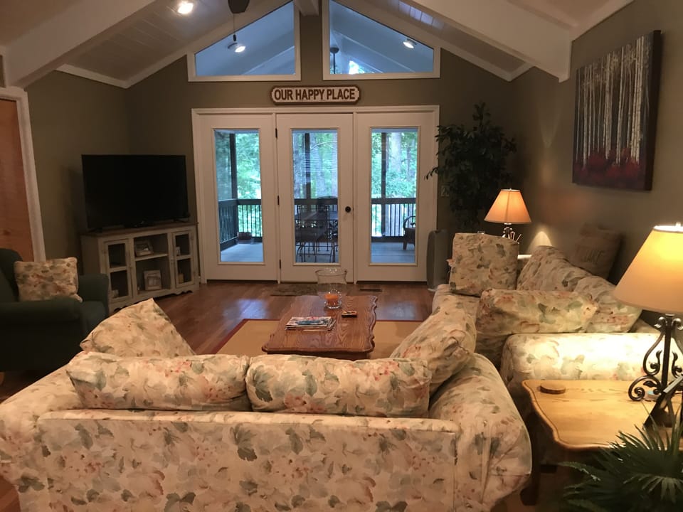 Spacious  Open Family Room with Flat Screen Roku TV, access to screened porch