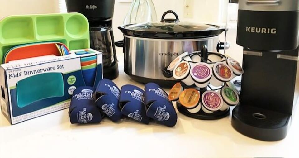 Drip and Keurig Coffee Makers Included! Kids Dinnerware Set , Crockpot, Coozies and K Cups also included!