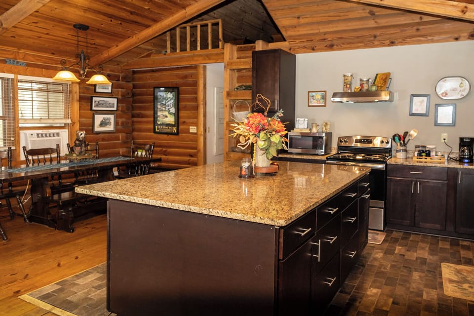 Open Kitchen, Dining & Living Room w/ open loft above